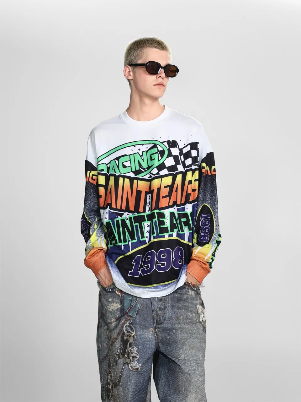 Saint michael tears all-over printed long-sleeved vintage autumn and winter T-shirt Style number: 112 Size: M L XL Wholesale price: 136 Color: Picture color